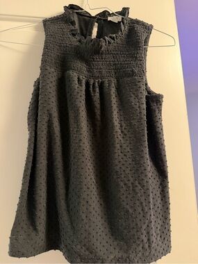 J. Crew Black Smocked Swiss Dot Sleeveless Top